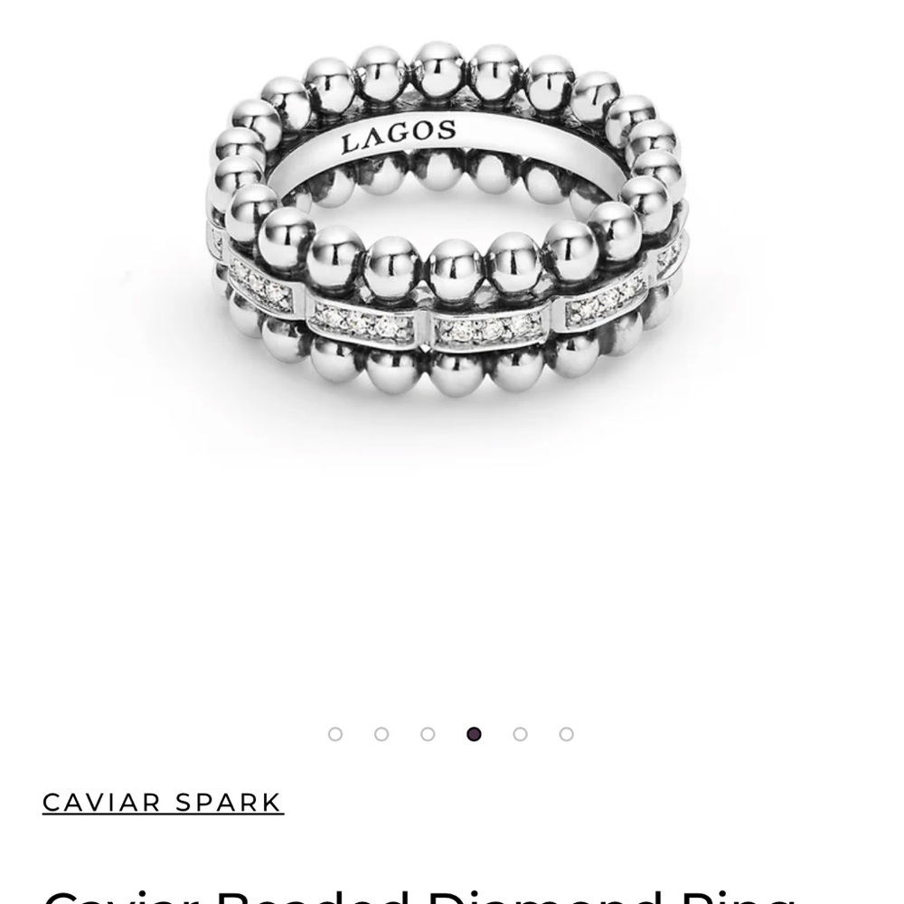 LAGOS Silver Beaded Diamond Ring size 7